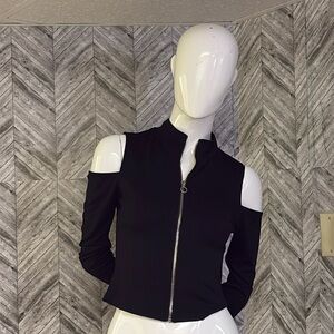 Guess Black zip up top with shoulder cut out/ cold shoulder size xs
